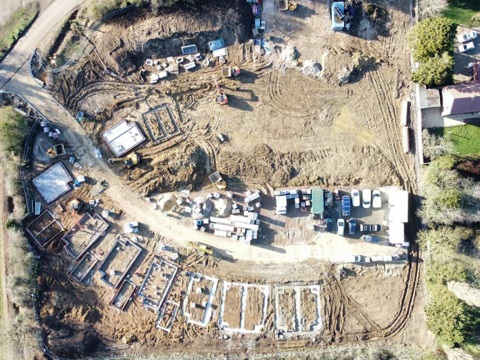new build aerial view of site